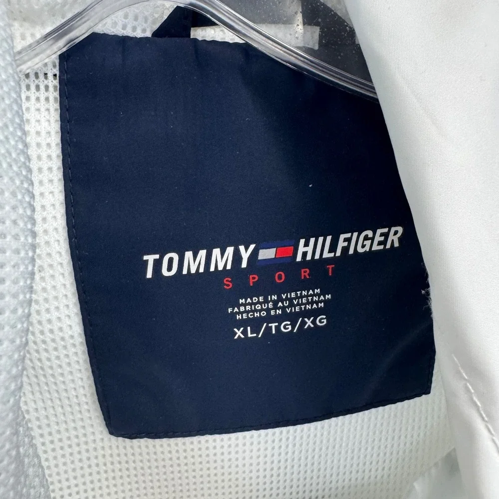 Tommy Hilfiger Sport Mens XL Colorblock Hooded Windbreaker Jacket Red White Blue